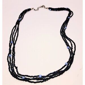 Vintage Women's Multi 4 Strand Navy Blue‎ Seed Bead Necklace